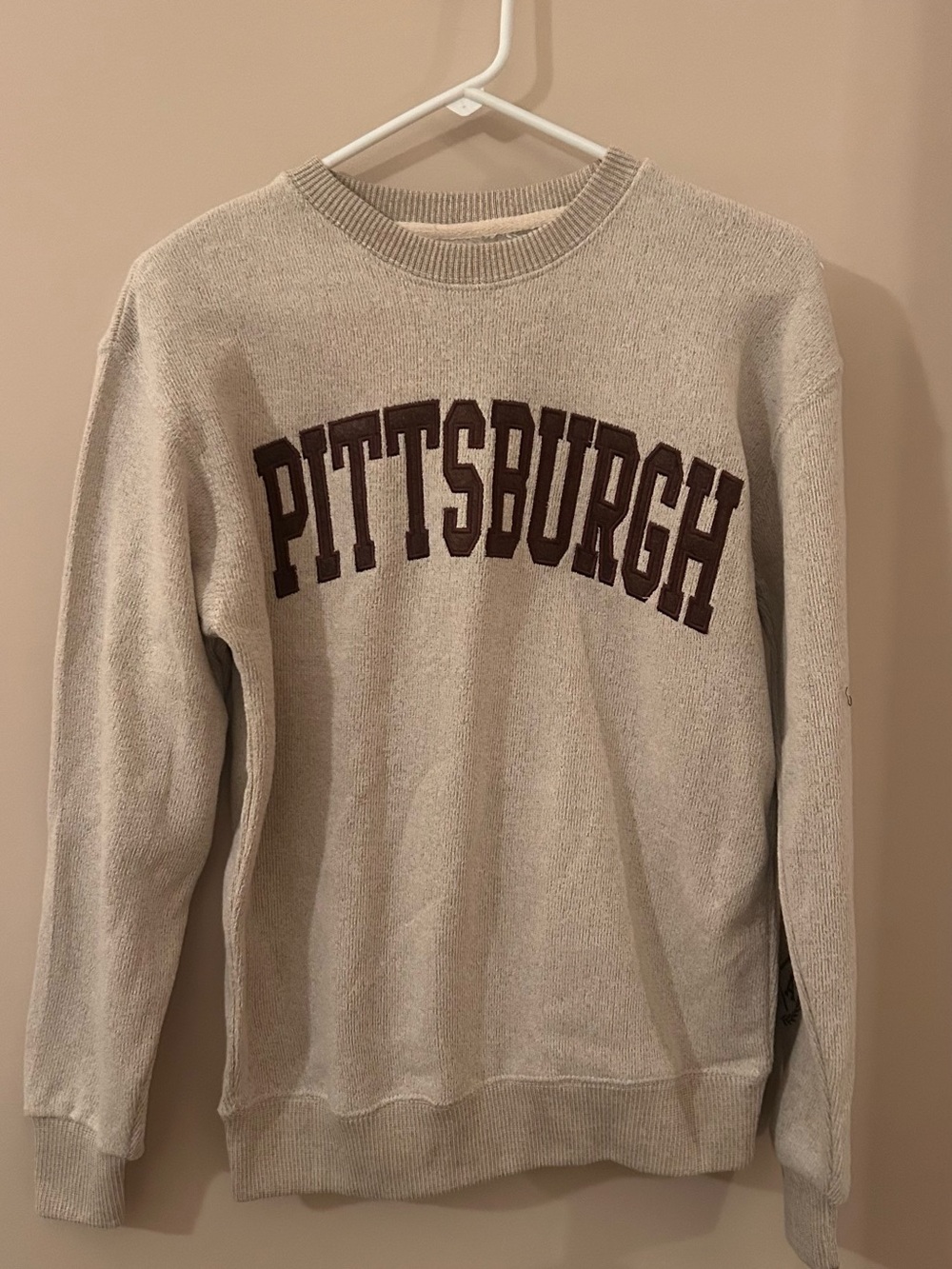 NWT Pittsburgh Appliqué Crewneck Sweater in Light Beige